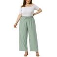 thumbnail image 2 of Agnes Orinda Women's Plus Size Palazzo Pants Pleat Drawstring Elastic High Waist Casual Wide Leg Trousers with Pockets 4X Light Green, 2 of 4