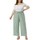 thumbnail image 2 of Pantalones Palazzo de Talla Grande para Mujer Agnes Orinda con Pliegues, Cintura Elástica y Cordón, Pantalones Anchos Casual con Bolsillos 4X Verde Claro, 2 of 6