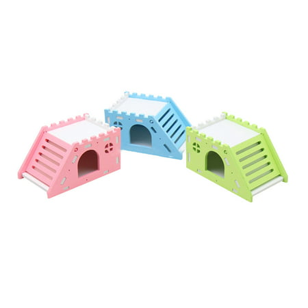 Pet Hamster Watchtower Wood Castle Slide House Bed Cage Nest Pet Toy for Hedgehog Guinea Pig pink Length 15cm*Width 9cm* Height 8cm