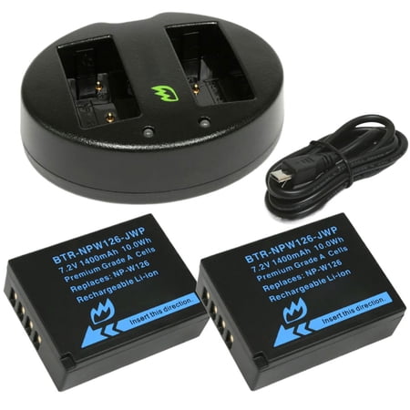 Replacement for Fujifilm X-E2 Battery (2-Pack 1400mAh) and Dual Charger