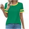 thumbnail image 4 of asjyhkr T-Shirts d'Été pour Femmes à Col Rond, Chemises à Carreaux à Manches Courtes, Tendance, Décontractées, Extensibles, Confortables, Blouses à Blocs de Couleur, 4 of 4