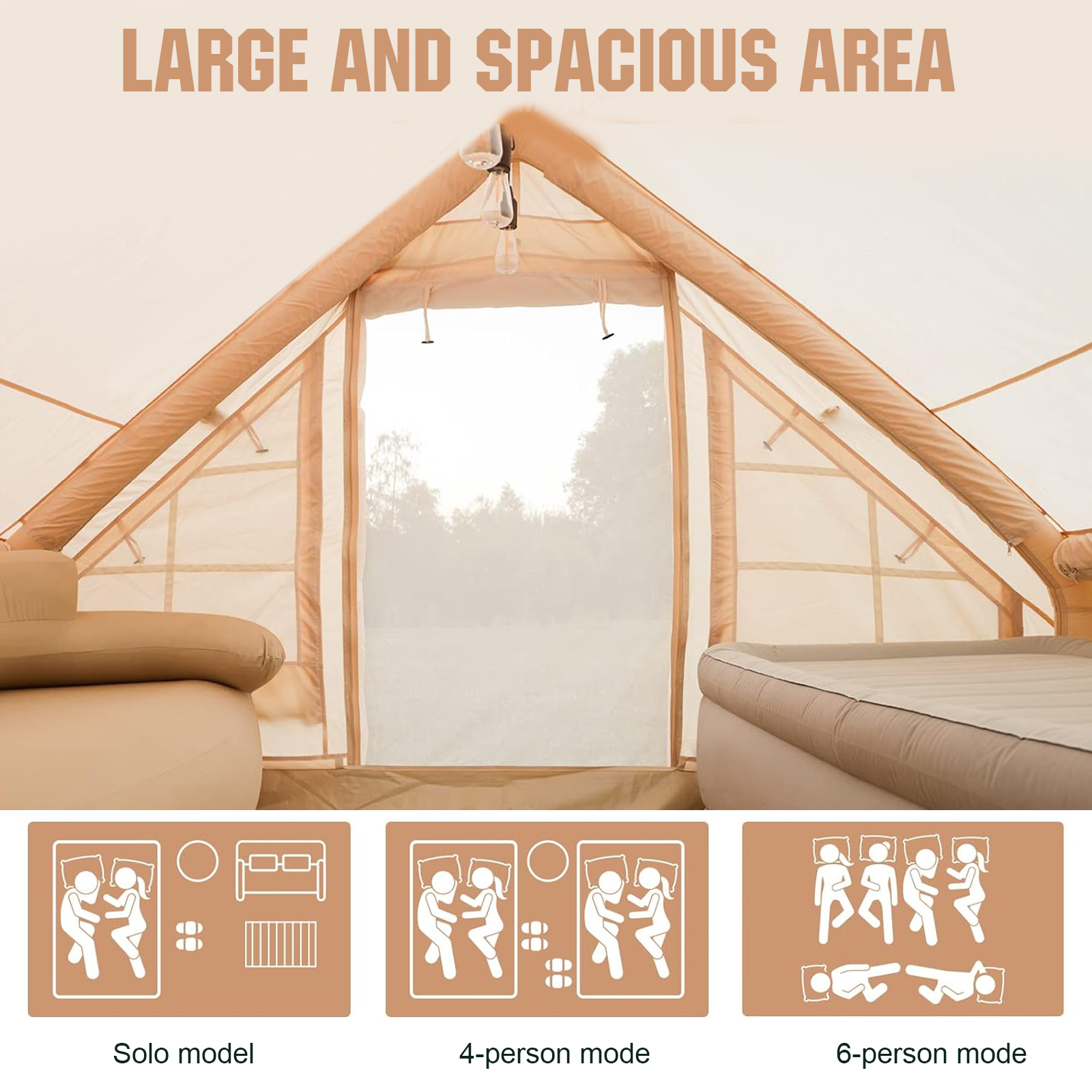 golytefs 4-6 Person House Inflatable Tent Oxford Fabric Air Tent for Adults Travel Hiking