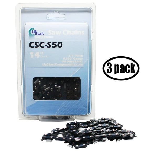 3-Pack 14" Semi Chisel Saw Chain for McCulloch EagerBeaver 2016 Chainsaws - (14 inch, 3/8" Low Profile Pitch, 0.050" Gauge, 50 Drive Links, CSC-S50) - UpStart Components