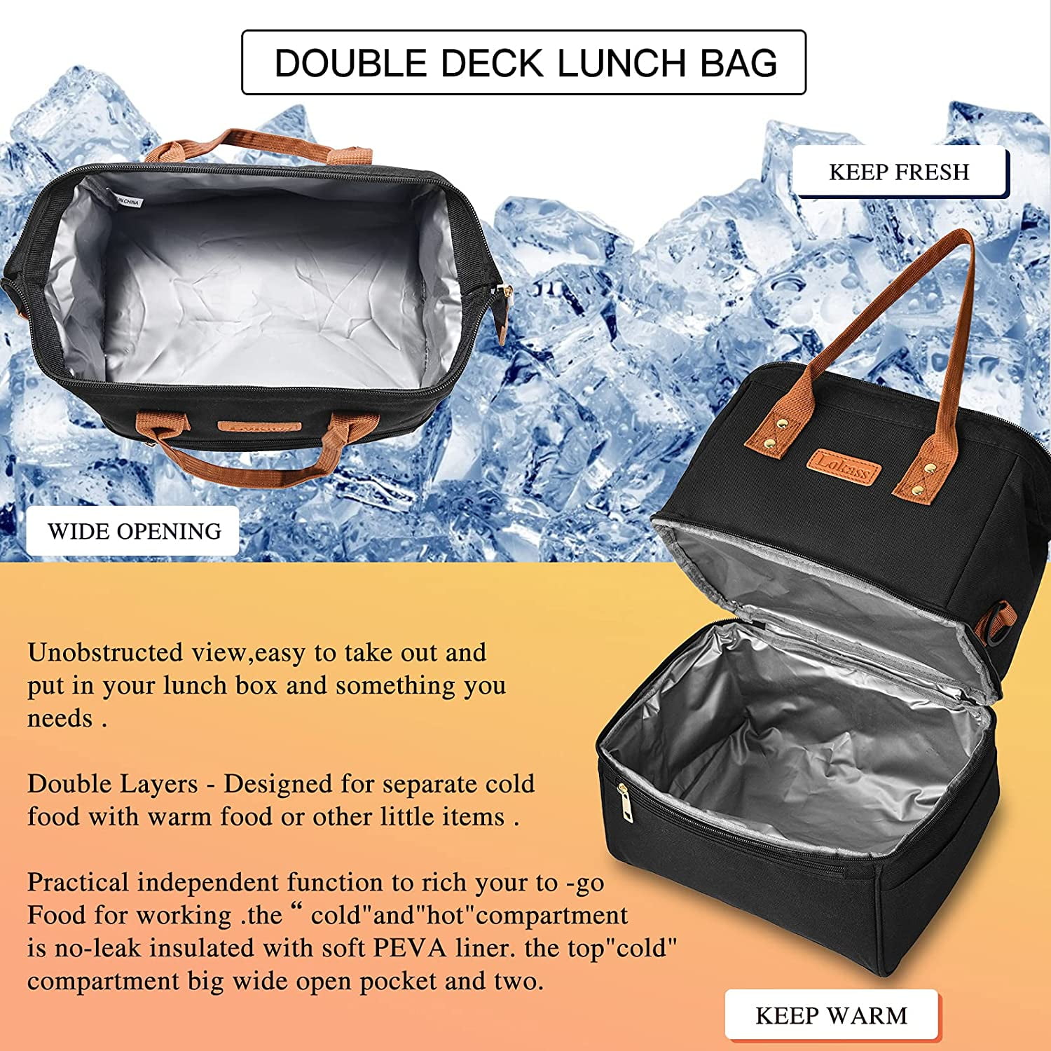  Yitote Stylish Lunch Bag Women - Spacious Double Deck Lunch Box  for Women,Expandable and Leakproof insulated lunch bag,Ideal for  Work,Office,Picnic - Loncheras Para Mujer-Khaki: Home & Kitchen