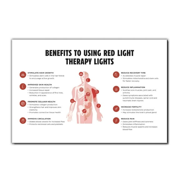 Red Light Therapy Benefits Educational Poster, Medical Wall Art, Health and Wellness Decor for Office Canvas Print Office Bedroom Living Room Aesthetic Decor Poster