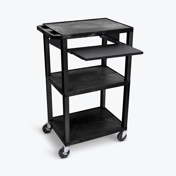 FSE 373-UCPL1PSE-B 42"H 3-Shelf Utility Cart - Electric, Pullout Shelf, Black