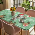 thumbnail image 3 of Christmas Santa Claus Table Cloths for 3 Foot Rectangle Tables, Cartoon Xmas Elk Snowflakes Green Patio Waterproof Elastic Fitted Tablecloths, Washable Rectangular Table Cover for Camping, 3 of 8