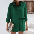 thumbnail image 1 of Trajes De Verano De 2 Piezas Blusas de mujer Top Shorts Color sólido Cintura elástica Traje diario de un solo pecho Cgtredaw Verde M para Mujer, 1 of 1