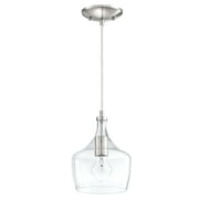 1-Light Kitchen Island Teardrop Clear Glass Pendant Light with White Finish