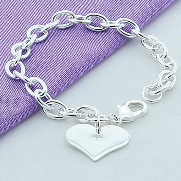 GKNET Women Fashion 925 Silver Heart Dangle Charm Bracelet Bangle Jewelry