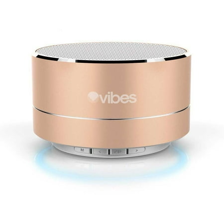 - Vibes TAB - Metallic Portable Bluetooth Mini Wireless Speaker - IPX4 rated Water Resistant - HD voice ready - Light weight - Suspension Lighting Effect (Gold)
