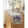 thumbnail image 5 of Table Runner 108 Inches Long for Kitchen Dining, Purple Lavender Dresser Scarf Farmhouse, Dining Table Decorations for Wedding/Parties, Spring Floral Daisy Butterfly Leaves Beige 13 x 108 In, 5 of 8