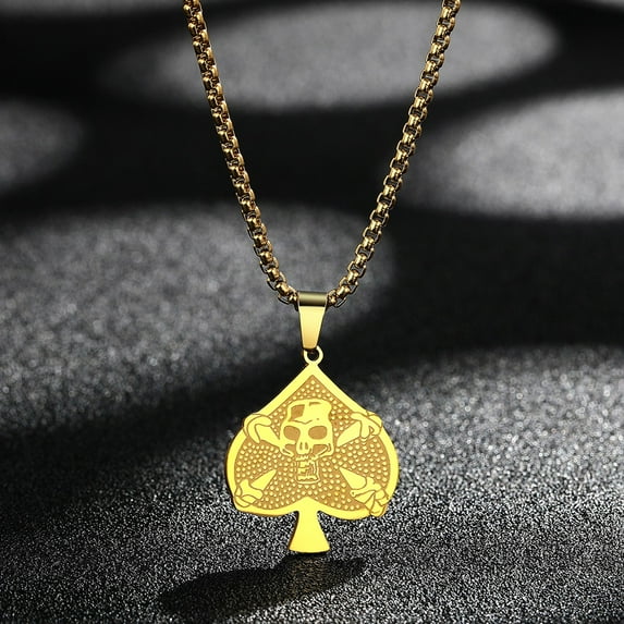 Heart-shaped Skull Necklace Ace of Spades Pendant Men Women Charm Jewelry