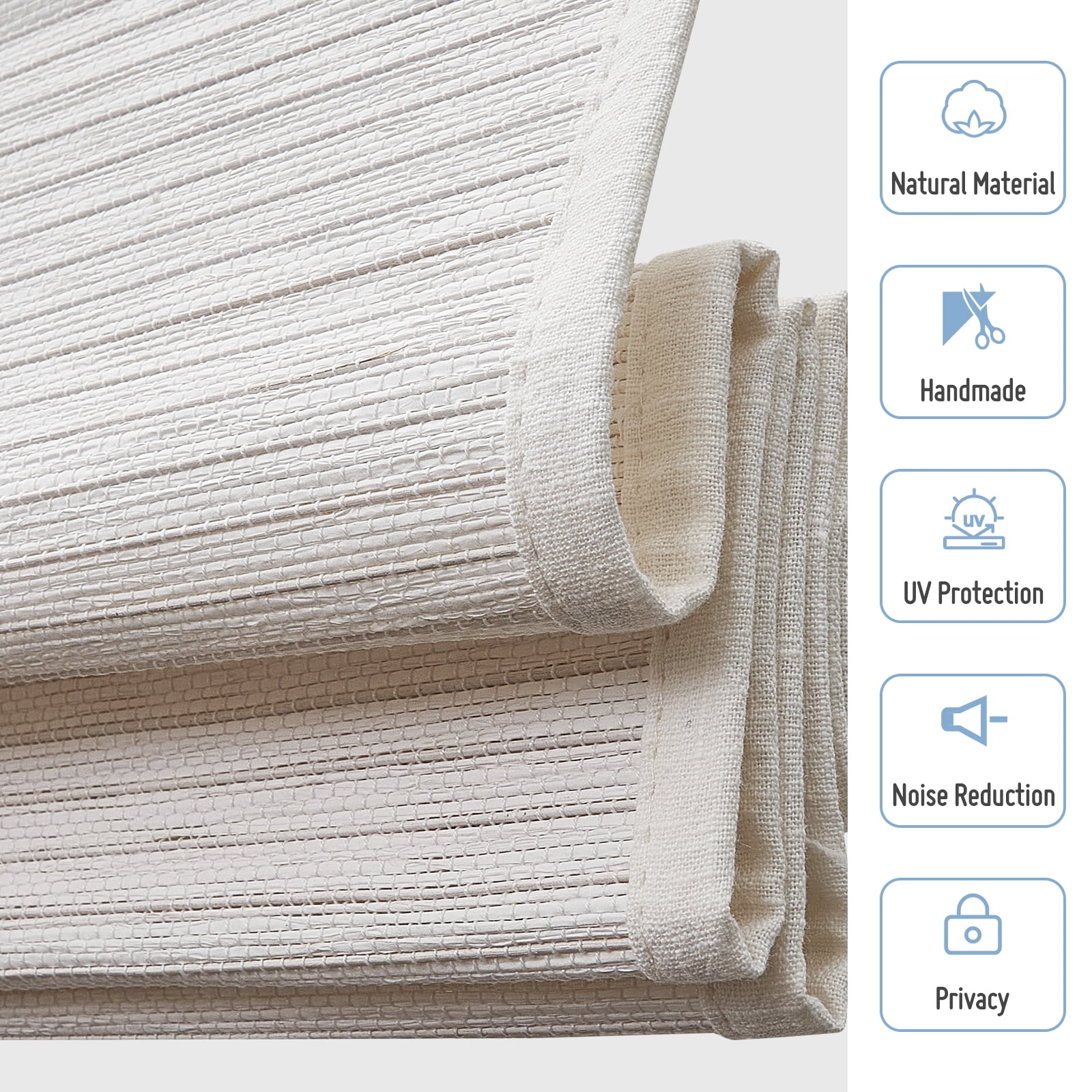 Keego No Drill Motorized Roman Shades Natural Fabric Rechargeable Electric Window Blinds Remote Control Room Darkening Window Treatment - White (with Linen, Block 40%-50% Light) - 56"W x 72"H