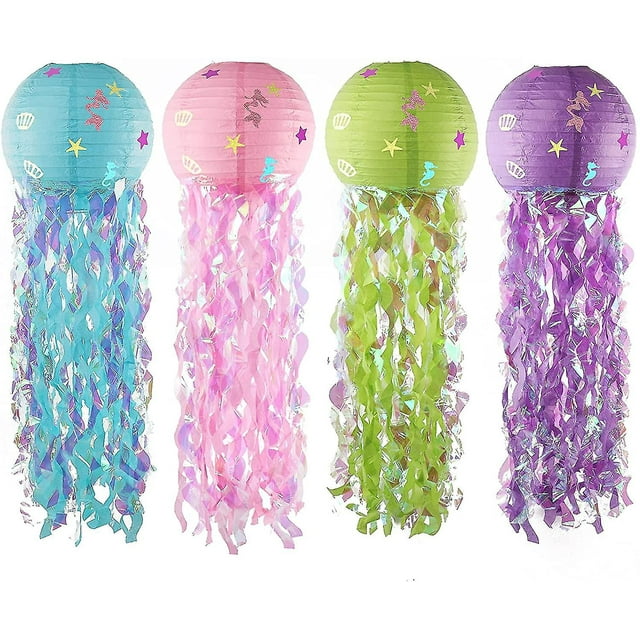 Kit de linternas de papel de medusas colgantes de sirena para decoraciones de cumpleaños de niñas, habitación de bebé, fiesta