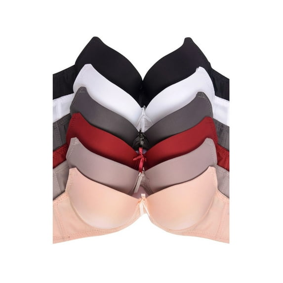 LAVRA Women's 6 Pack of Full Cup Push Up Bras Floral Lace Plain Design