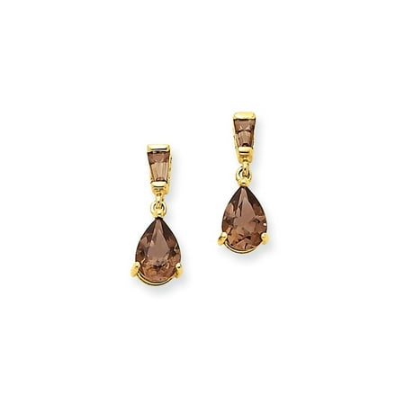 - 14k Yellow Gold Smoky Quartz Post Stud Earrings Drop Dangle Fine Jewelry For Women Gift Set