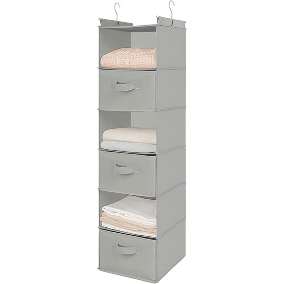 MAX Houser 6 Tier Shelf Hanging Closet Organizer, Closet Hanging Shelf with 2 Sturdy Hooks for Storage, Foldable (Light Grey-D3)
