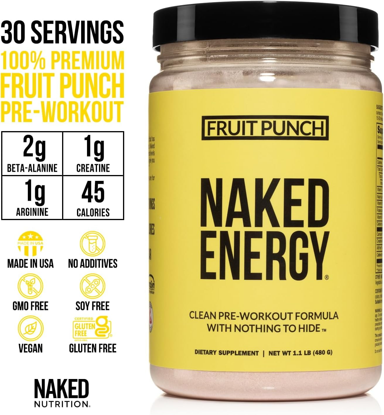 NAKED nutrition Citrus Naked Energy - Citrus Flavored Clean Pre Workout  Supplement for Men and Women, Vegan Friendly, No Added Sweeteners, Colors  Or Flavors - 30 Servings - Walmart.com