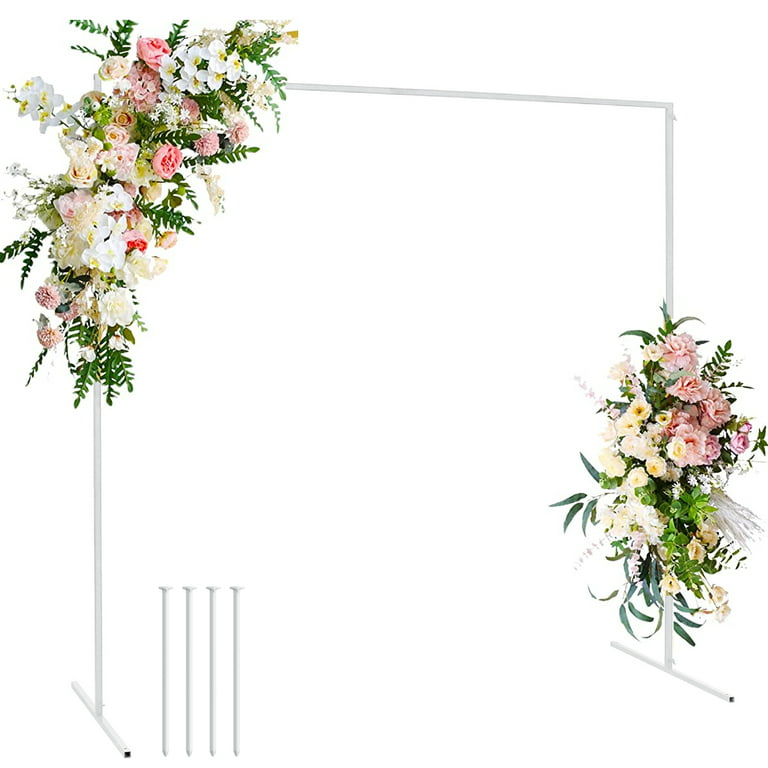 Garfans 6.6ft Wedding Arch for Ceremony Balloon Arch Stand with 4 Pedestal Nails Metal Arch Backdrop Stand for Parties Birthday Wedding Square