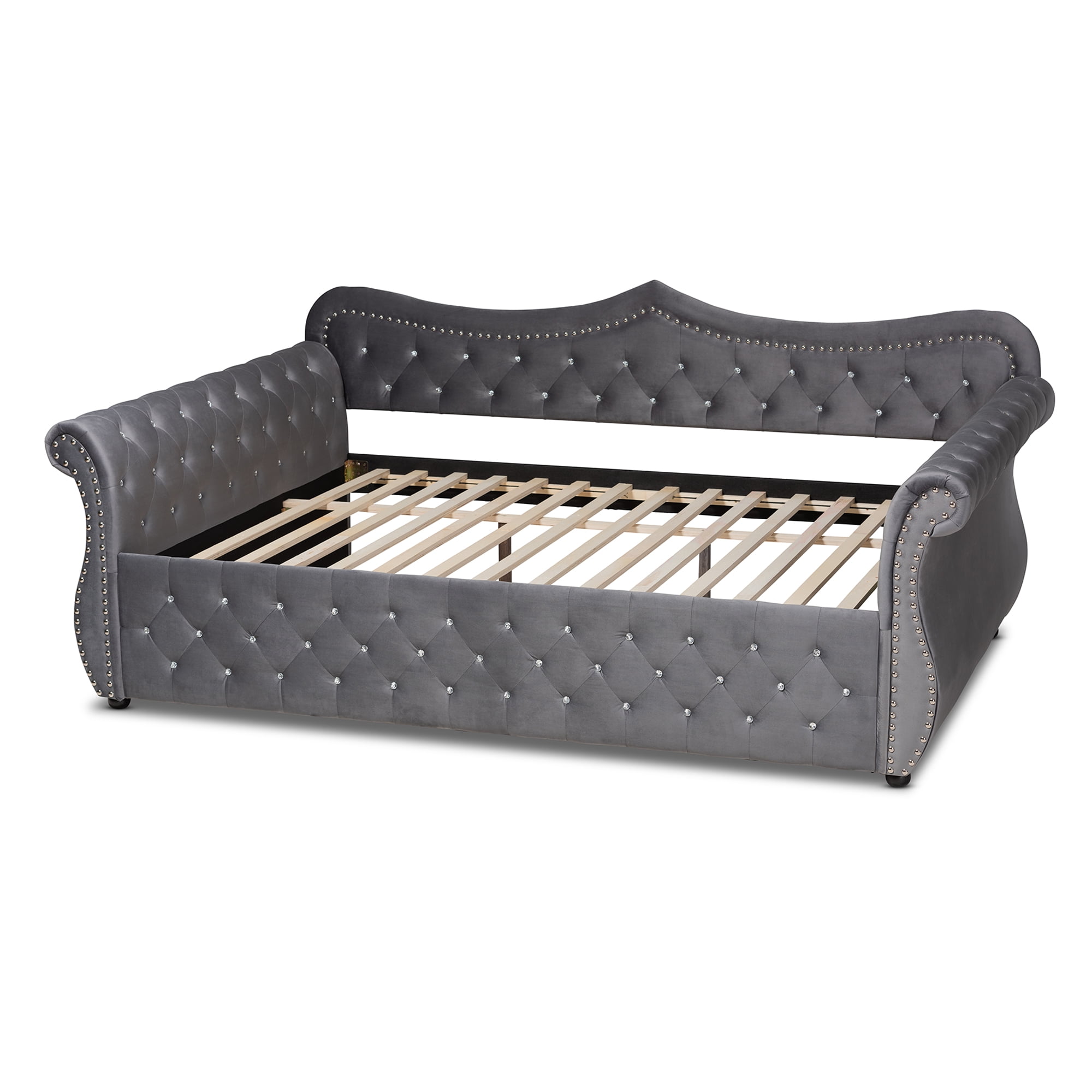 Baxton Studio Abbie Grey Velvet Upholstered and Crystal Tufted Full Daybed