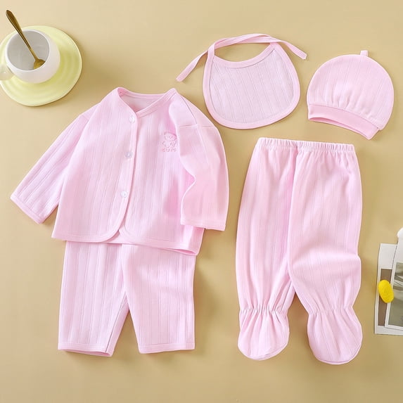 NIEWTR Newborn Baby Clothes Unisex Baby Clothes 4 Piece Layette Sets Cotton Newborn Clothes Gift Set Baby Gift Outfit for All Seasons(A-Pink,One Size)