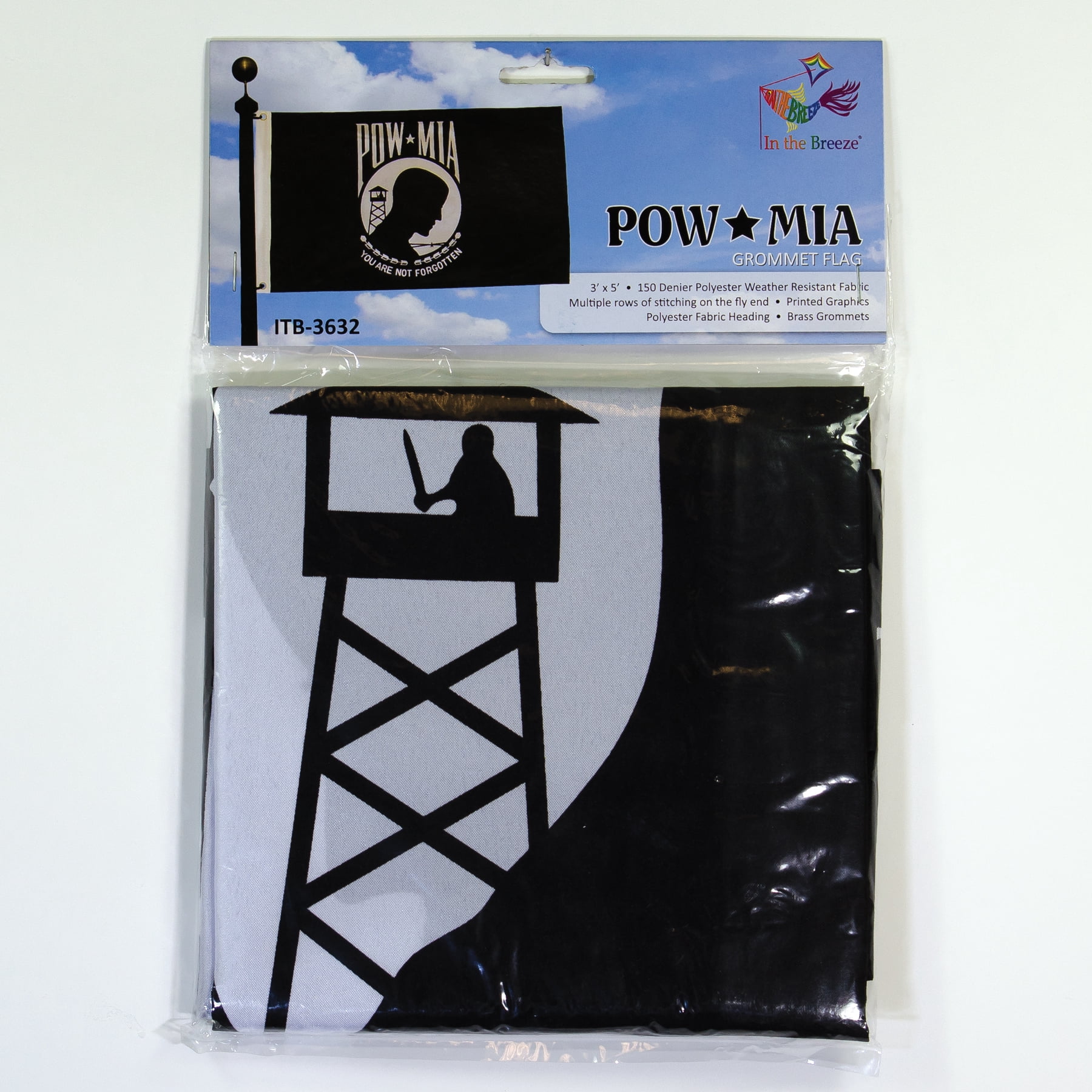 In the Breeze 3632 — United States POW MIA 3 x 5 foot Grommet 150 Denier Polyester Flag — Military, Veteran Flag, Yard and Garden Decor