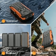 SOLPOWBEN 20000mAh Solar Power Bank With 4 Solar Panels,Portable Charger with Built-in 3 Cables and 22.5W Fast Charging,Phone Charger Compatible with iPhone/Android-Camping/Travel Essentials(Orange)