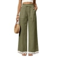 thumbnail image 3 of Women's Casual Wide Leg Sweatpants High Waist Baggy Pants with Pockets Drawstring and Lace Trim Patch Pockets for Everyday Wear, 3 of 5