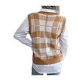 thumbnail image 6 of Liacowi Women Juniors Knitted Sweater Vest Sleeveless V Neck Plaid Print Pullover Retro Jumpers Tops Loose Knitwear for Teen, 6 of 7