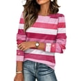 thumbnail image 2 of Women'S Striped Long Sleeve Crew Neck Sweatshirt Pullover Top Loose Fit Casual Fall Going-Out Lounge Outfits, 2 of 5