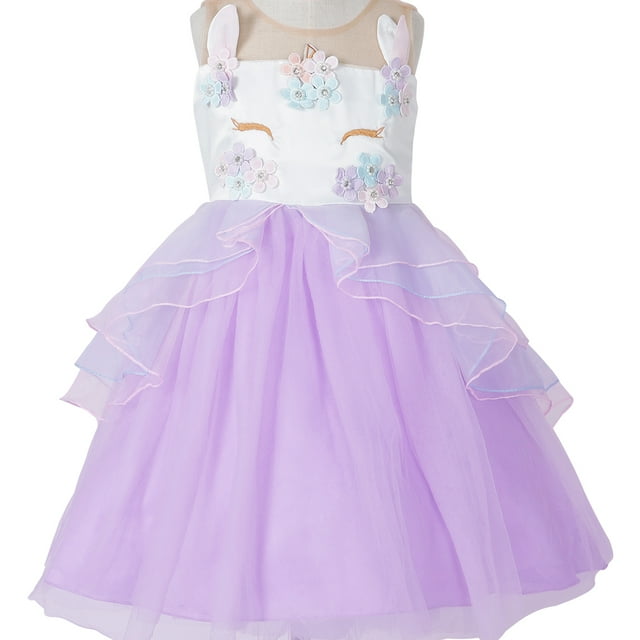 Robe de Princesse à Fleurs pour Filles Unicorn, Costume de Concours et de Fête