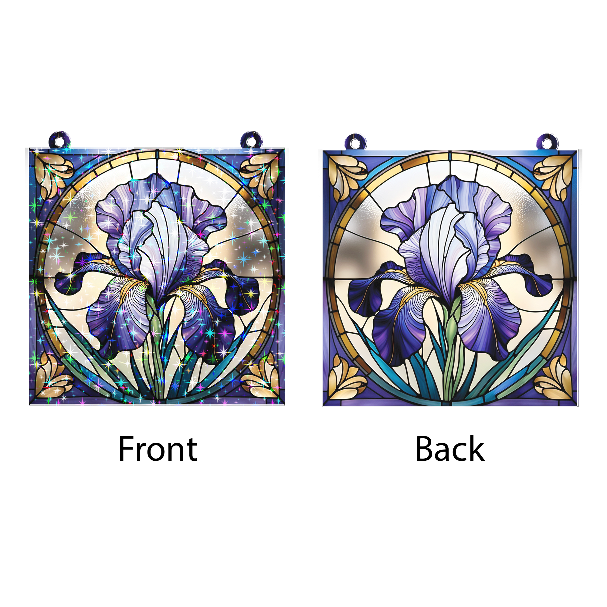 89Bloom Iris Stained Glass Hologram Ornament, Stained Glass Suncatcher Ornaments Home Decor, Holographic Ornaments