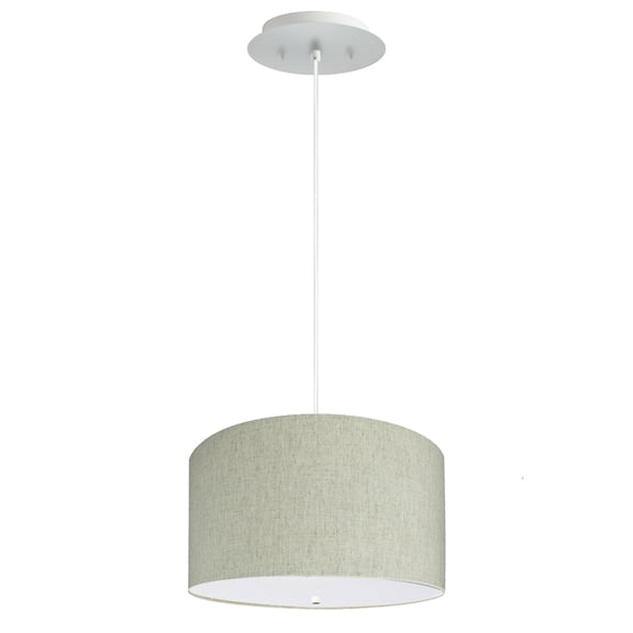 16" W 2 Light Pendant Textured Oatmeal Shade with Diffuser, White Cord