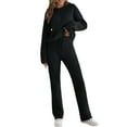 thumbnail image 4 of Frontwalk Women Tracksuit Set Elastic Waist Jogger Sets Solid Color Sweatshirt And Sweatpant Ladies Casual Two Piece Outfit Pocket Black 2XL, 4 of 5