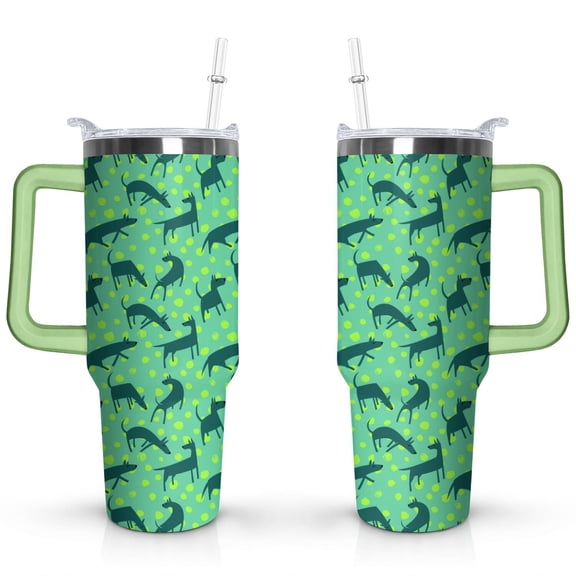 Double-Walled Dog Lover Coffee Tumbler 40oz - Durable Stainless Steel Mug with Handle & Straw - Cute Gift for Women