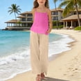 thumbnail image 2 of XXWXYD Cotton Linen Sets for Girls 2 Piece Outfits Spaghetti Strap Tank Tops Matching Wide Leg Pants Kids Summer Casual Linen Set, 2 of 5