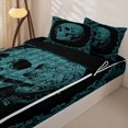 thumbnail image 3 of Homewish Antique Spooky Skull Zipper Queen Comforter Set with Fitted Sheet and 2 Pillowcases for Adults, Teal Victorian Hippie Floral Zipper Bedding Set, Black Reversible, 4pcs, 3 of 6
