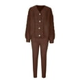thumbnail image 4 of Yeaiivve Fall Outfits for Women 2 Piece Set Cable Knit Cardigan Tops and Pants Matching Lounge Sweatsuits Coffee XXXL, 4 of 5