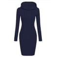 thumbnail image 1 of LUXUR Robes à Capuche pour Femmes Manches Longues Pull à Capuche Couleur Unie Robe Sweat Ajustée avec Cordon Bleu Marine S, 1 of 2