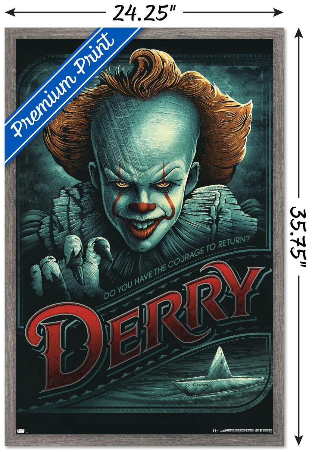 IT - Pennywise Derry Wall Poster, 14.725" x 22.375" Framed