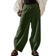 thumbnail image 2 of IDALL Linen Pants Women Wide Leg Pants Woman Women Fashion Solid Color Cotton Flax Elastic Long Pants Beach Leisure Trousers Loose Baleaf Pants Women Baggy Pants Green L, 2 of 8