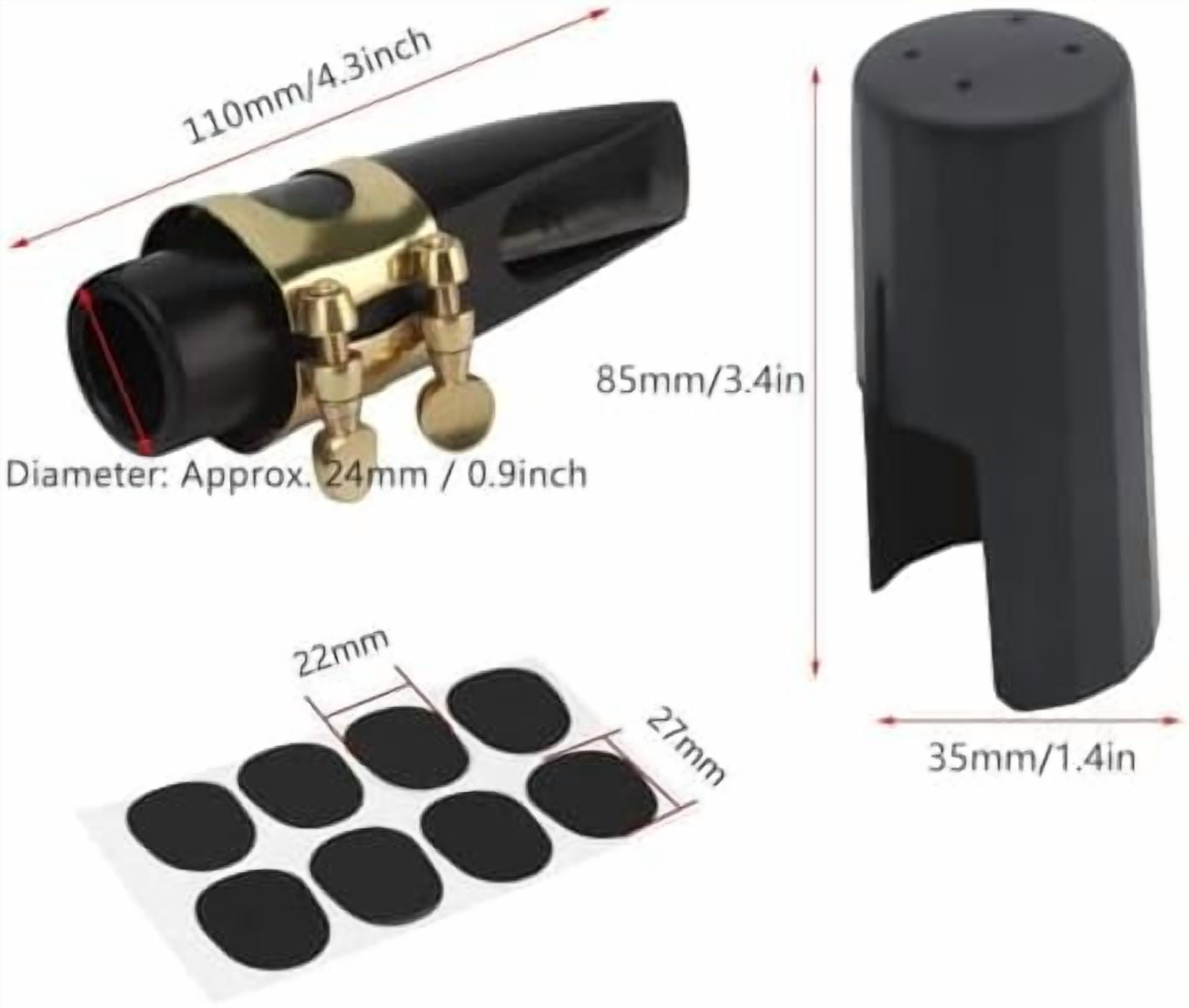 Tenor Sax Mouthpiece Kit Includes Saxophone Mouthpiece, Brass Ligature Fastener, Plastic Cap 2.5 Reed and Cushions Pads Fit for Tenor Sax Parts and Accessories 26 Pieces