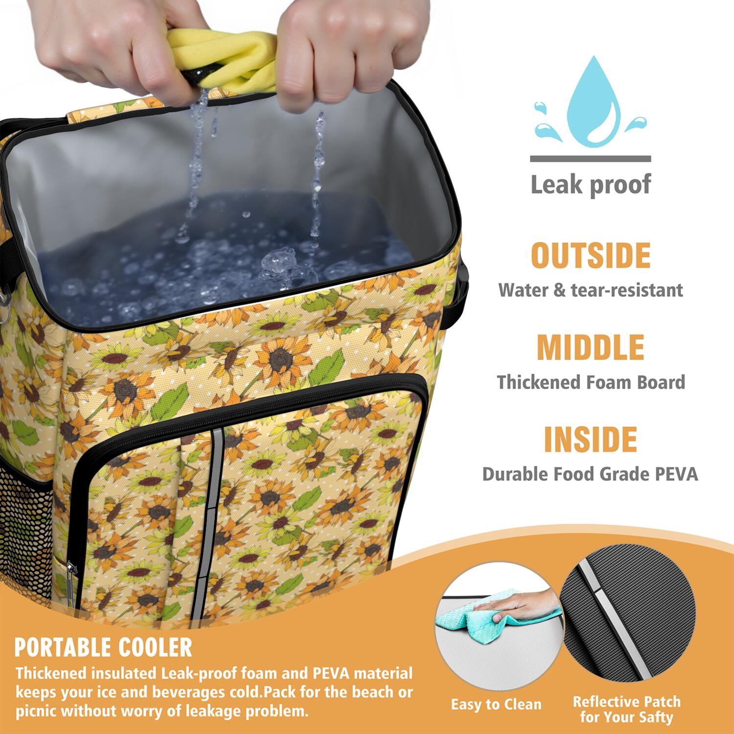 Travel Cooler Bag - Sunflower Camping Beer Cooler Backpack with Bottle Opener- Waterproof Insulated Picnic Backpacks - Cooler Bag for Beach