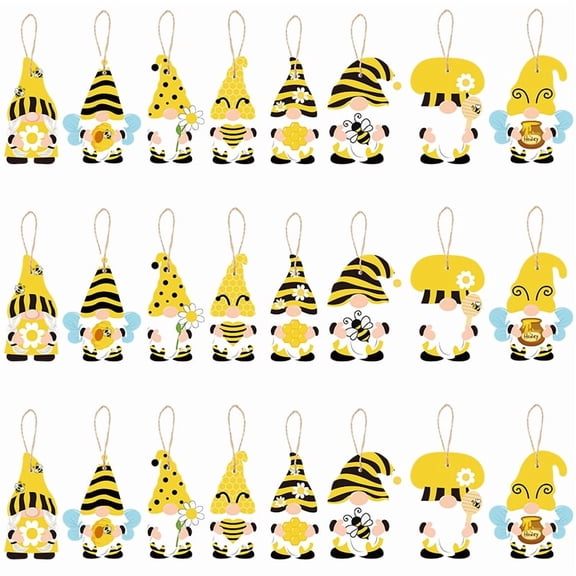 Belanttega Honeybee Ornaments, 25-Piece Set of Whimsical Wood Slice Decoration with Garden Gnome Design for Christmas Tree, Home Decor and Gift Giving