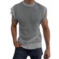 thumbnail image 3 of Men'S Crochet Knit Sleeveless Mesh Tank Top Gray M, 3 of 7