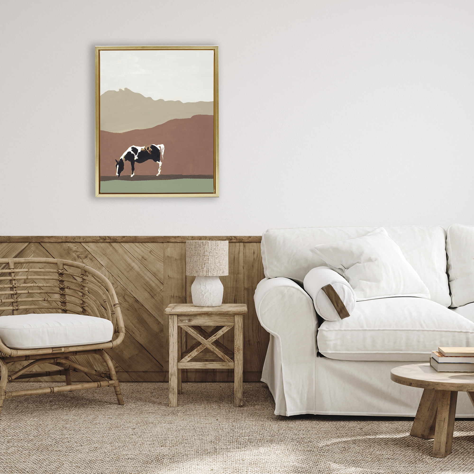 Stupell Industries Modern Mountains Horse Gold Framed Floater Canvas Wall Art, design by Patricia Pinto
