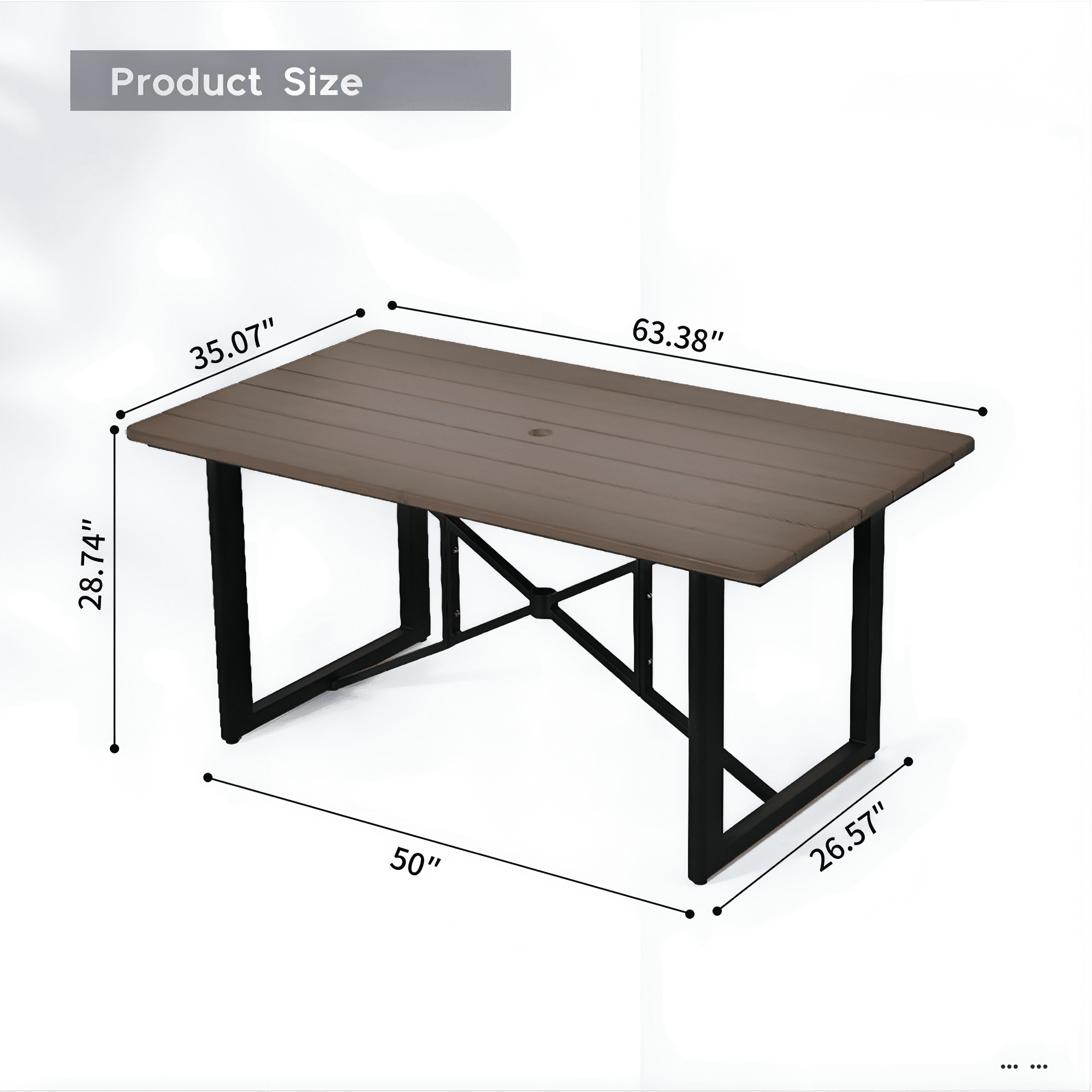 Outdoor Acacia Wood Dining Table for 6, Patio Table with Aluminum Frame & Umbrella Hole, Rectangle Outdoor Dining Table for Backyard Deck Garden