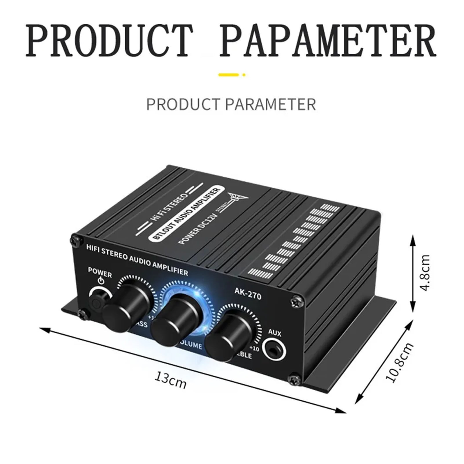 AK-270 HIFI Amplifier Channel 2.0 Stereo Sound Amp Bass Trebl for Home Theater Sound System ,Low Profile Design