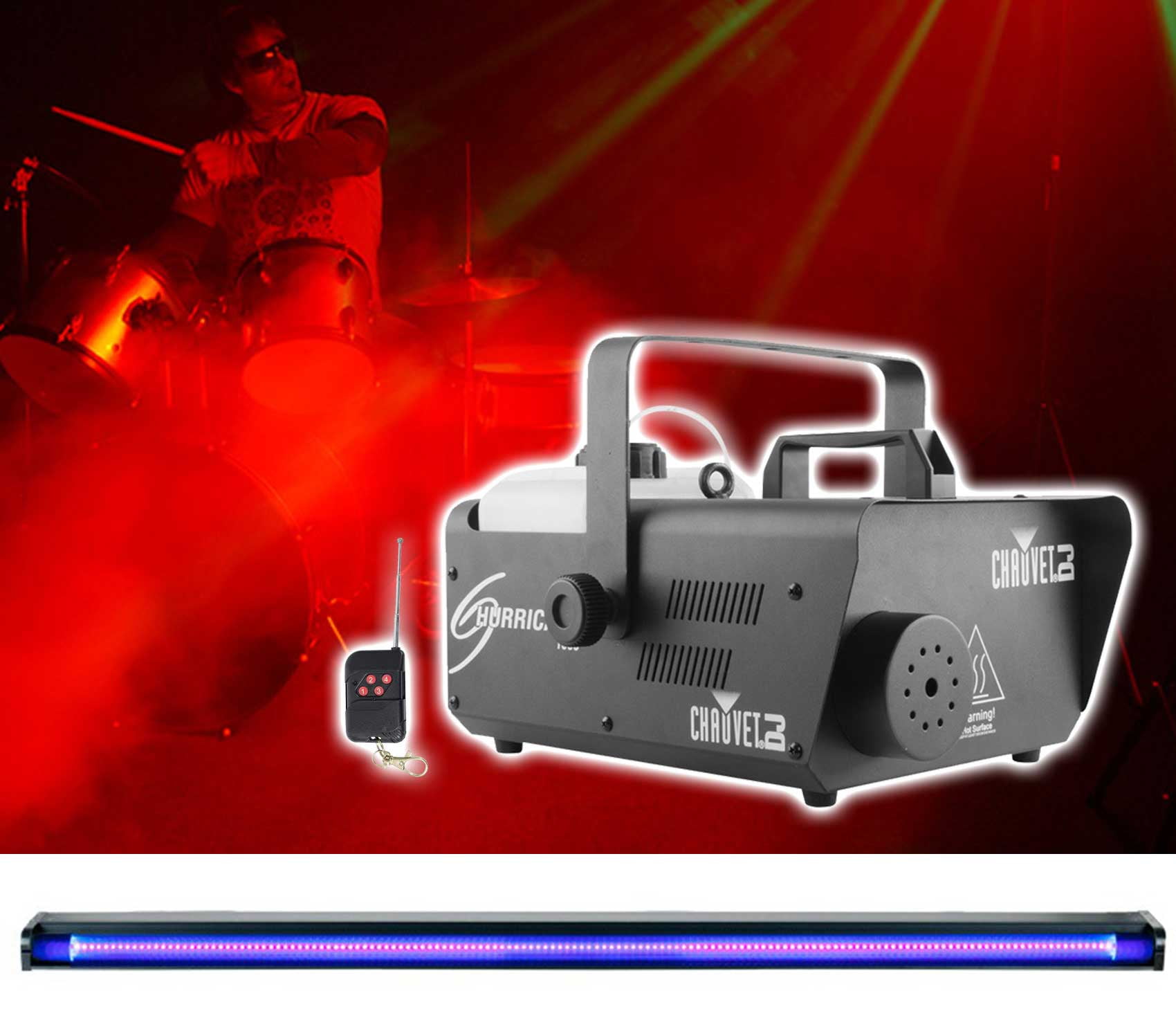 Chauvet DJ H1600 Hurricane 1600 DMX Fog Machine Fogger+48" Black Light Strip